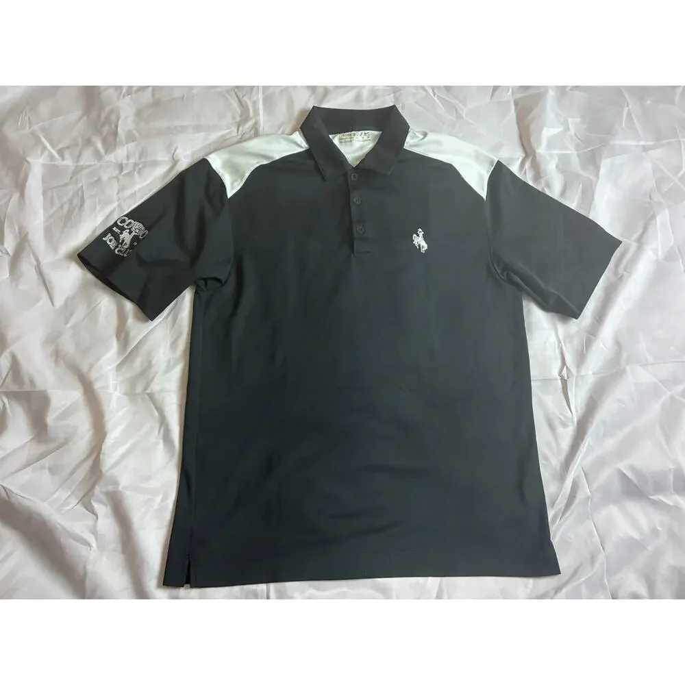 Nike Golf Fit Dry Polo Shirt Men's Medium Black White Color Block Cowboy Joe